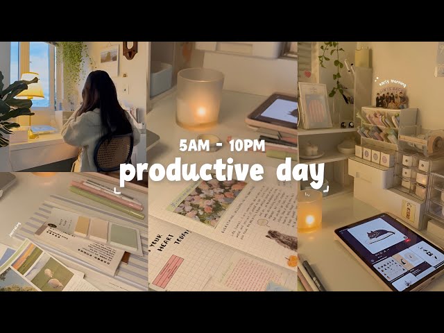 5AM - 10PM PRODUCTIVE DAY🌸🌱study vlog, journaling, unbox, romanticizing life˚ ༘