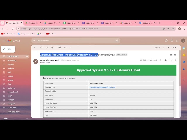 Apps Script | APPROVAL SYSTEM V.3: MULTILEVEL | Google Form | Setting Email From Google Sheet (Demo)