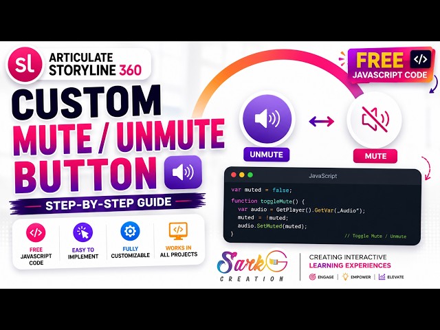 Custom Mute & Unmute Button in Storyline 360 | Free JavaScript | Using JavaScript in Storyline