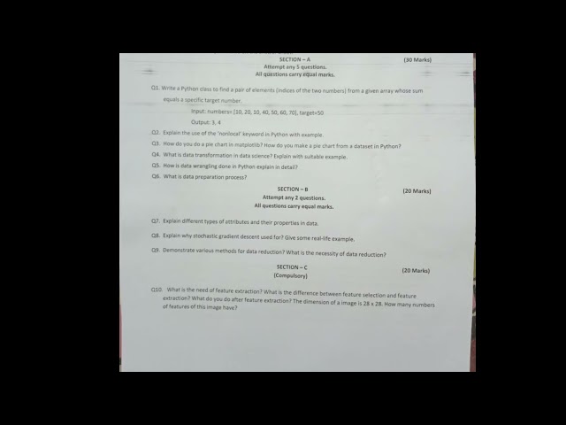 data science with python programming  question paper of 2-sem 2022 | mca question paper of 2 sem