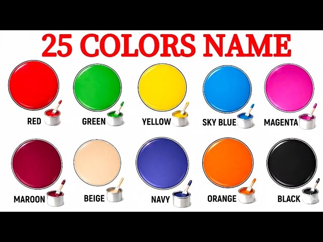 25 Colours Name English and Hindi | रंगों के नाम | Learn Colours for Kids | 25 Colors Pictures