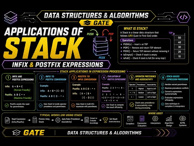 Applications of Stack | Infix & Postfix Expressions | GATE Data Structures & Algorithms