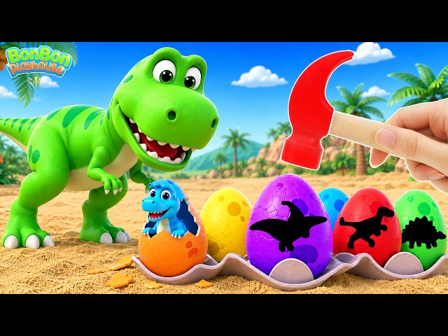Learn Colors with Dinosaur Surprise Eggs 🥚🦖 🔨| Build & Digging in Sand
