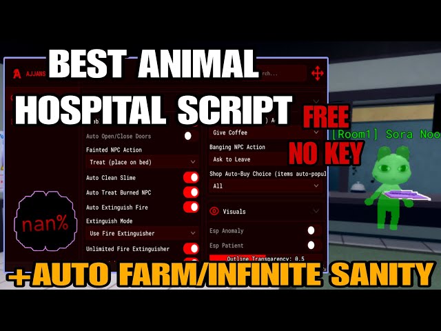 Animal Hospital Script GUI | AUTO FARM ESP INFINITE SANITY *NO KEY*