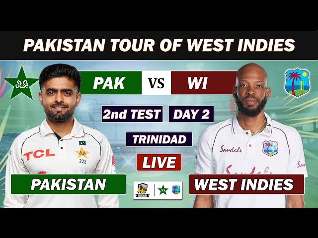 PAKISTAN vs WEST INDIES 2nd TEST MATCH DAY 2 LIVE COMMENTARY | PAK VS WI LIVE | PAK BAT