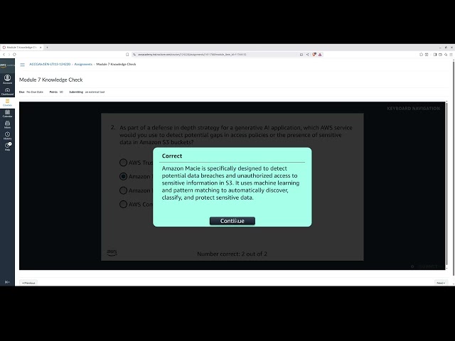 Module 7 Knowledge Check | Considering Security, Governance, and Compliance for Generative AI