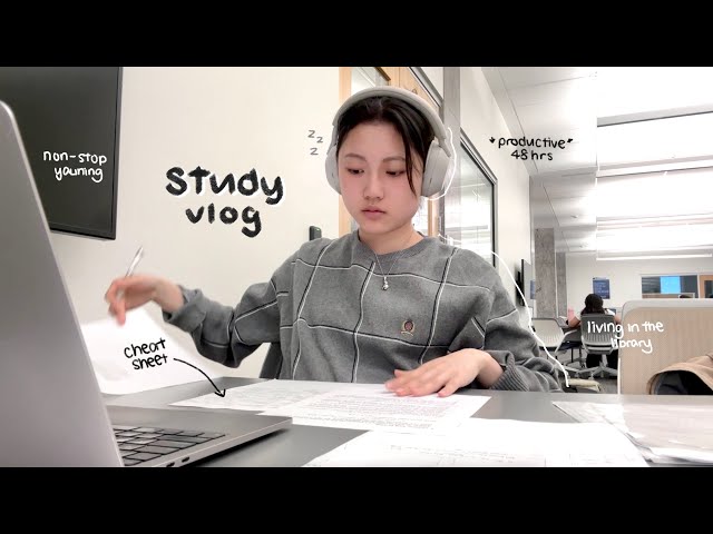 48hr STUDY vlog 🖇️ library nights, exam routine, too sleepy, finding motivation, cheat sheet 𖥔 ݁ ˖