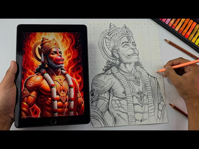 How To Draw Hanuman Drawing, Hanuman Ji Drawing Step By Step (Outline Tutorial)