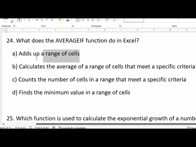 MCQ question on Averageif function in Microsoft Excel@COMPUTEREXCELSOLUTION