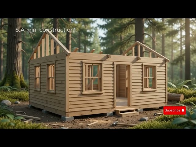 Miniature DIY Wooden Farmhouse Construction Timelapse | Tiny Rustic House Building by Hand
