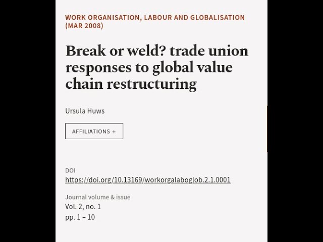 Break or weld? trade union responses to global value chain restructuring | RTCL.TV