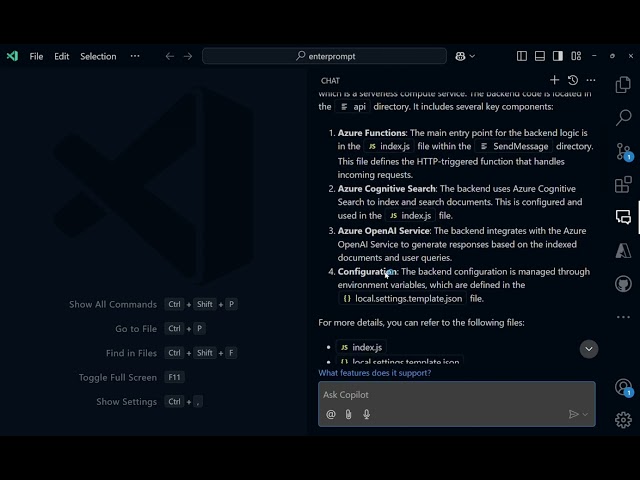 GitHub Copilot Demo: Exploring an existing project, using @workspace
