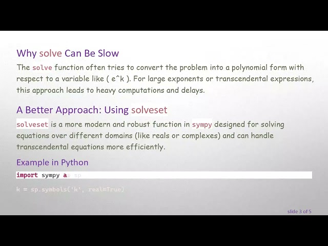 Efficiently Solving Transcendental Equations with sympy in Python
