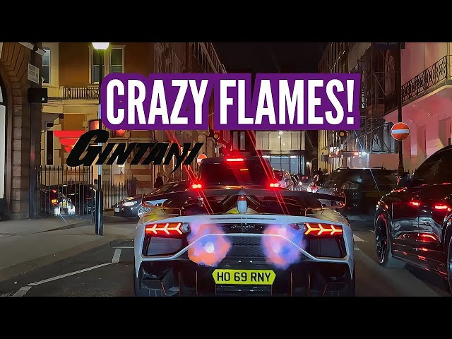CRAZY GINTANI LAMBORGHINI AVENTADOR SVj OBLITERATES LONDON! FLAMES, POPS AND BANGS & REACTIONS!