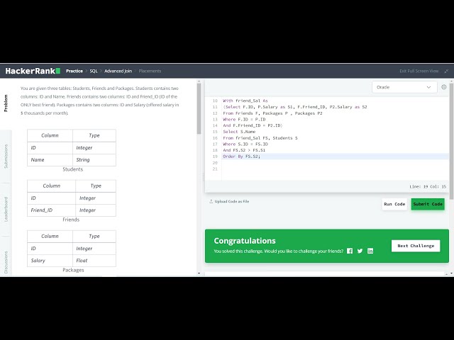 HackerRank | SQL | Advanced Joins | Placements Solution