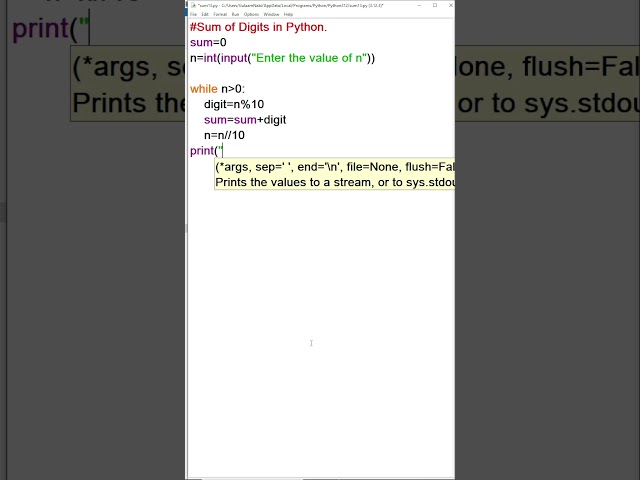 Sum of Digits in Python 🔢 | Easy Python Program for Beginners | While Loop Example #coding #program