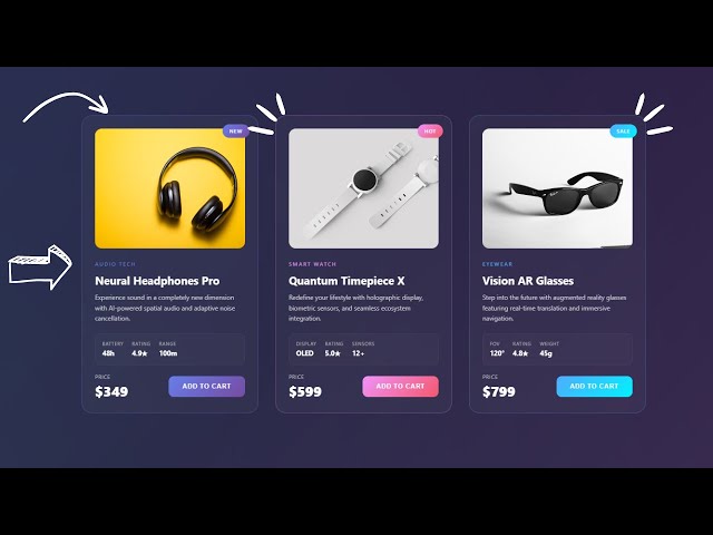 Build Futuristic E-commerce Cards Design with Glassmorphism & Animations 2026 | HTML CSS Tutorial