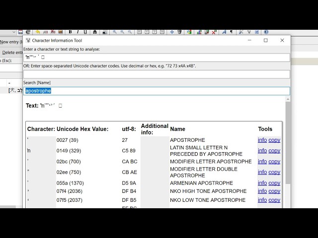 Software Tips - Character Information Tool