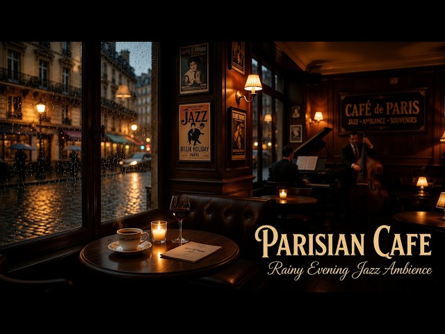 Relaxing Jazz Café in Paris | Rainy Evening Jazz Ambience with Cozy Coffee Shop Vibes