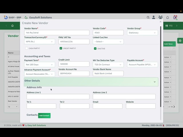 Vendor Coding in Easy soft