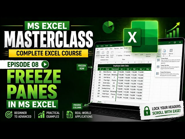 MS Excel Masterclass #8 | Freeze Panes in MS Excel | Lock Rows & Columns