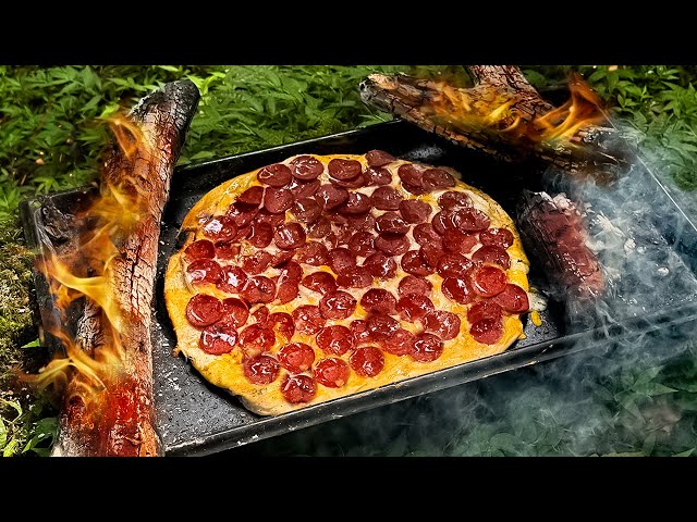 🍕The best HOT HONEY PEPPERONI PIZZA cooked On fire🔥Handmade Pizza Oven! | 4K ASMR cooking in nature