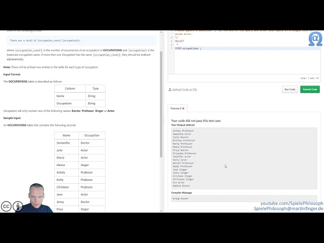 Let's Play von HackerRank - Folge II - SQL: Advanced Select Challenges.