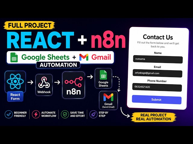 Build a React Contact Form with n8n | Google Sheets + Gmail Automation (Full Project)