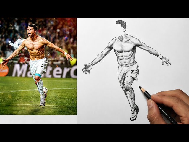 Ronaldo Runs Shirtless After Scoring ⚽🔥 | Pencil Sketch Drawing Tutorial