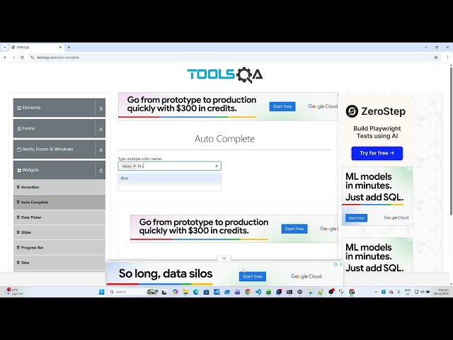 TypeScript Playwright Framework 04b - Auto Complete components using the DemoQA website.