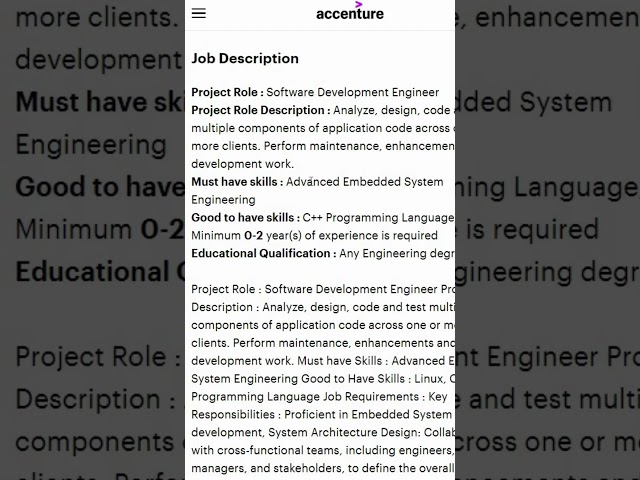 Accenture || software Development Engineer || software jobs