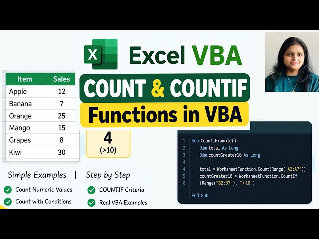 Excel VBA Counting Functions | COUNT & COUNTIF #excelvba  #vba  #excel  #countifs