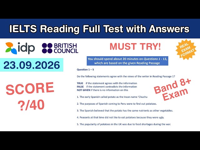 IELTS Academic Reading Practice Test with Answers 23.09.2026 - Test #311