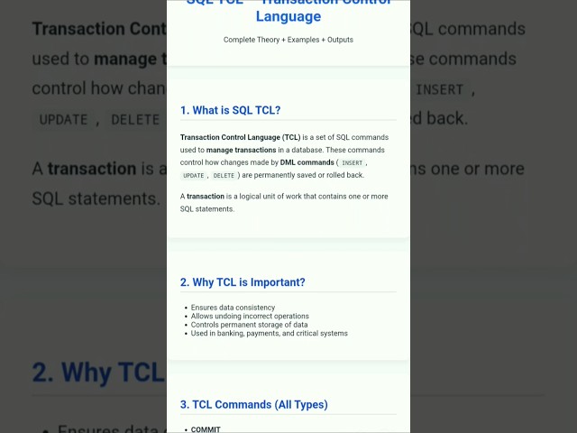 SQL Transaction Control Language (TCL) Made Easy | COMMIT, ROLLBACK, SAVEPOINT