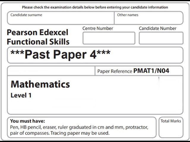 Functional Skills Maths L1 Past Paper 4 Pearson Edexcel