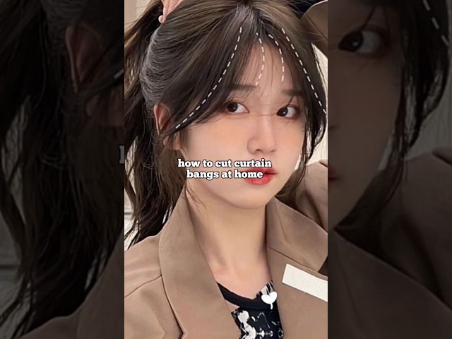 how to cut curtain bangs yourself 💗 #haircutting #hairstyle #koreanhairstyles #kpop #banghair #short