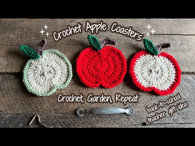 Crochet Apple Coasters🍎🍏*perfect back to school gift for your teachers*🍏🍎Grochet, Garden, Repeat