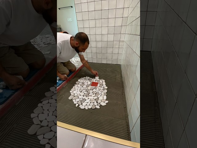 Shower mosaic pebbles🔥 Full video on channel #diy #howto #tiles #shower #timelapse  #pebbles