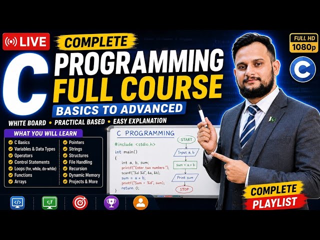 🔴 LIVE: Complete C Programming Course | Basics to Advanced | Whiteboard Practical Course | Hafiz IT