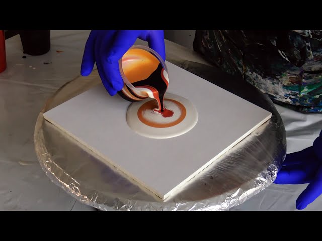 Feathery Straight Acrylic Pour Experiment: Gold, Copper, Black and White Layers (Part 3)