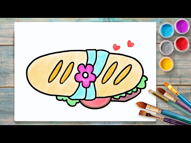 Drawing a Delicious Bread With Meat and Vegetables.🥖 Easy Food Art Tutorial |#banhmi