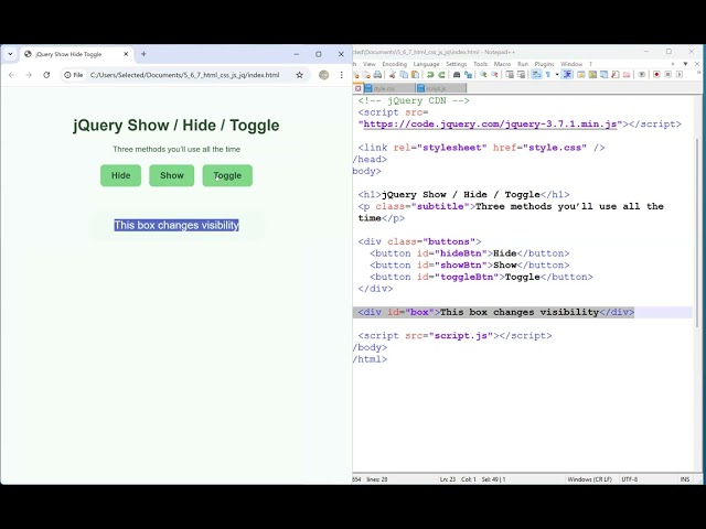 jQuery 20: jQuery Hide vs Show vs Toggle