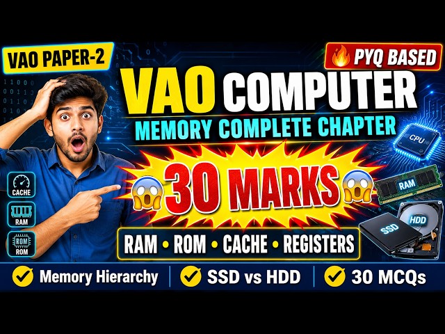 VAO Paper-2 Computer | Computer Memory Complete Chapter | RAM ROM Cache Registers SSD HDD | PYQs MCQ