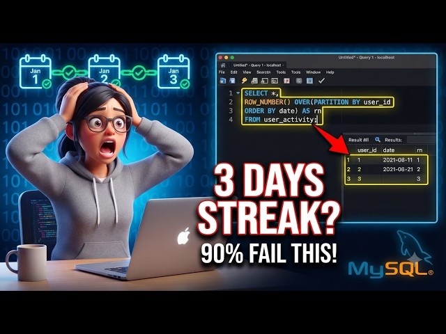 SQL Consecutive Login Days Problem Solved | ROW_NUMBER() PARTITION BY Explained | Gaps and Islands