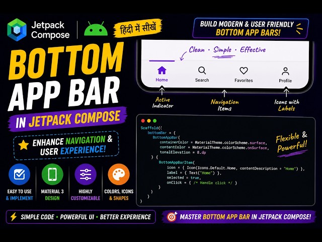 Jetpack Compose BottomAppBar Explained | Material 3 Bottom App Bar in Hindi | Android Development