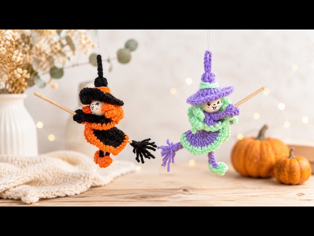 🧙‍♀️🧹Halloween Crochet Happy Witch 🧙‍♀️🧹Crochet Witch  on Broom Easy Pattern for beginners