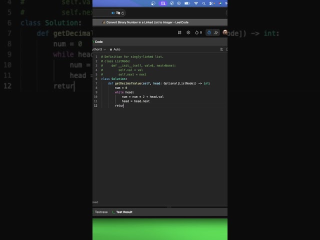 Leetcode 1290: Convert Binary Number in a Linked List to Integer