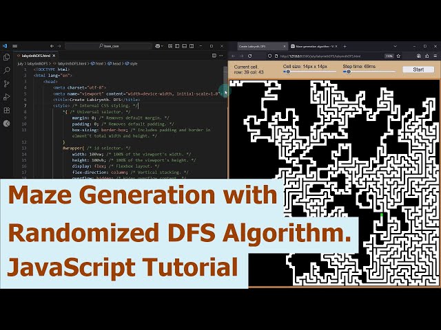 Maze Generation with Randomized DFS Algorithm. JavaScript Tutorial.