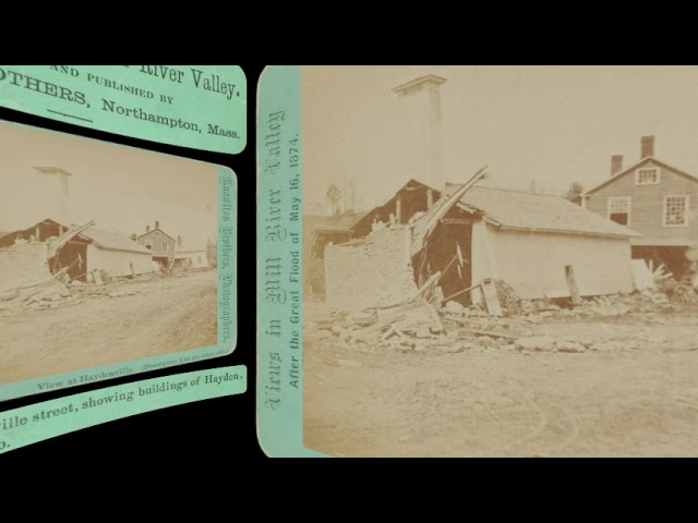 Haydenville & houses from upstream, Mill River Flood 1874 (VR 3D still-image)