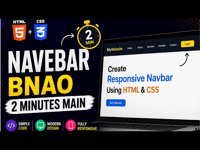 Create a Responsive Navbar in 2 Minutes | HTML & CSS Tutorial for Beginners